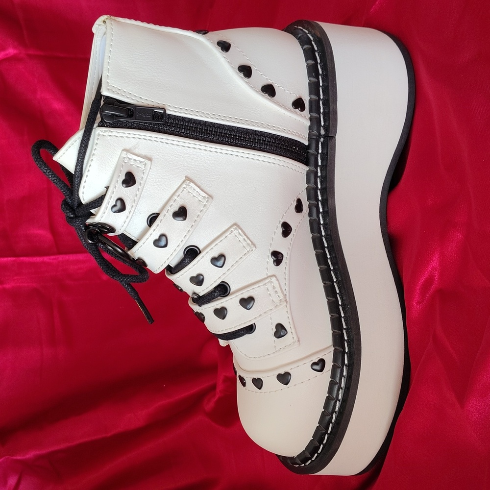 Demonia White Emily 315 Platform Booties - Picture 5 of 8